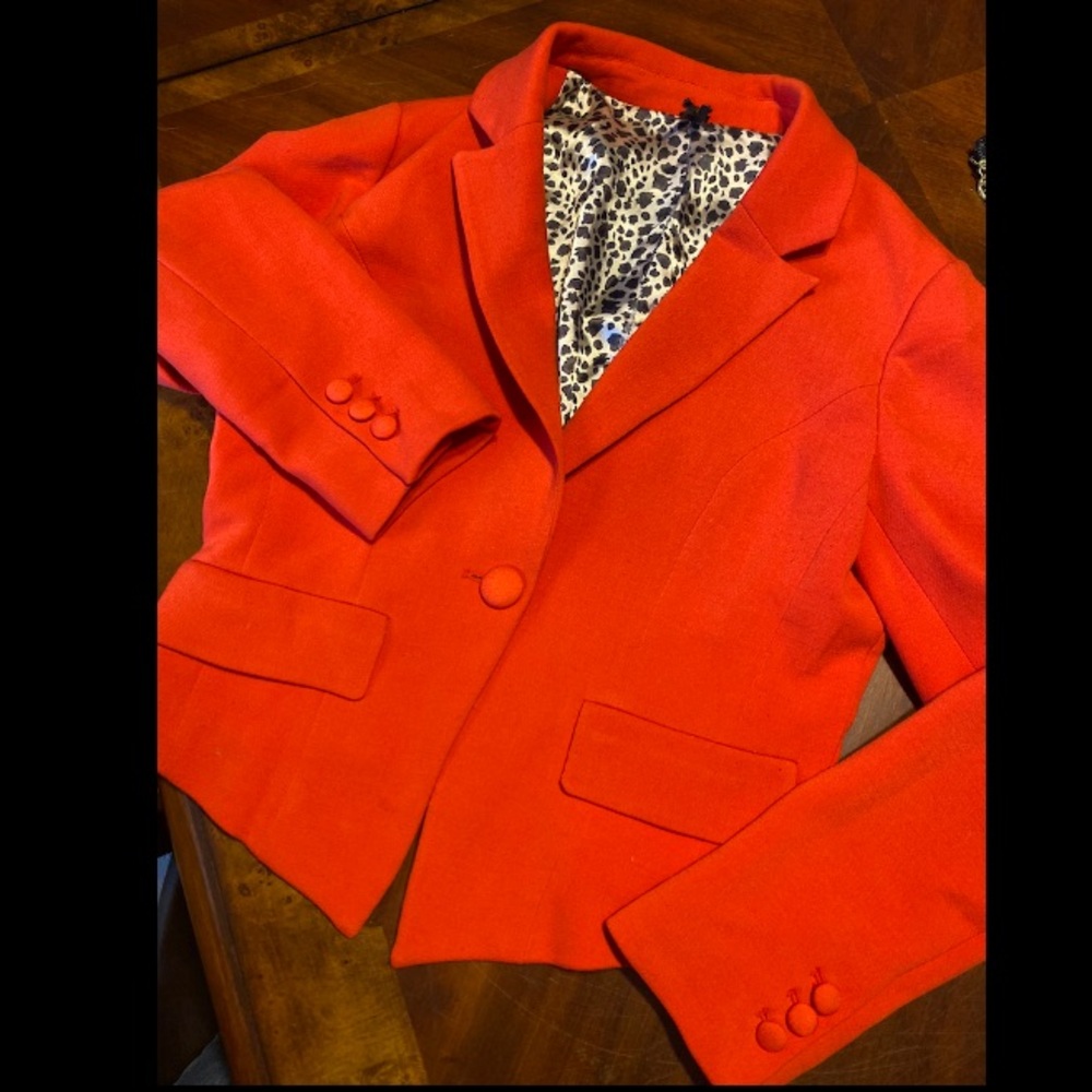 Lapis Vibrant Red Blazer with Animal Print Lining